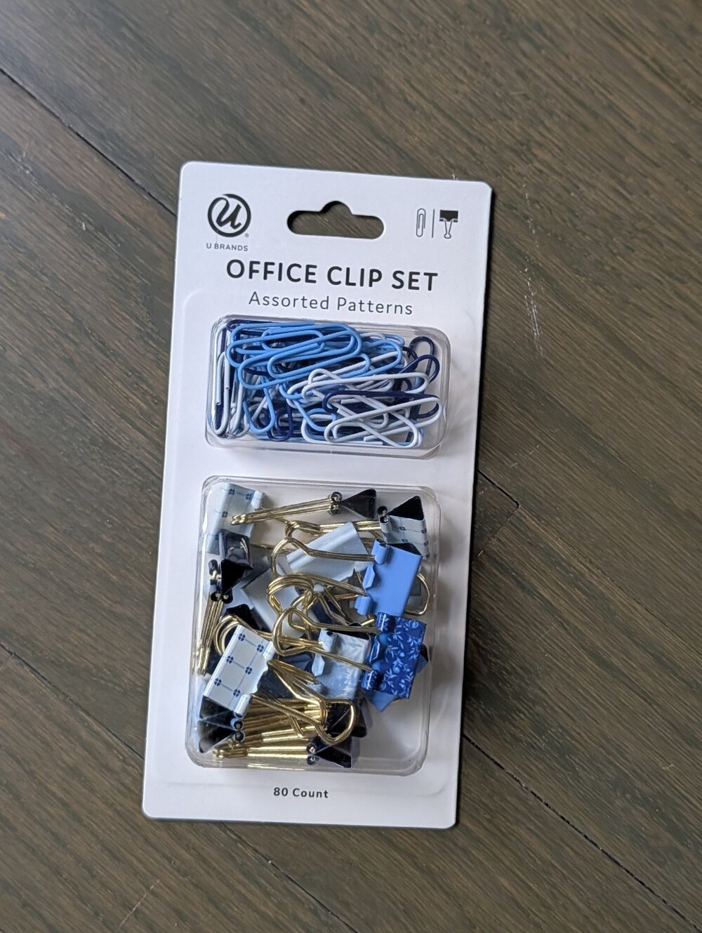 U Brands Office Clip Set 80 Count - Double Dutch Blue Patterns
